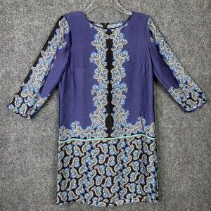 Mango Silky Shift Dress Women Medium Long Sleeve Paisley Pattern